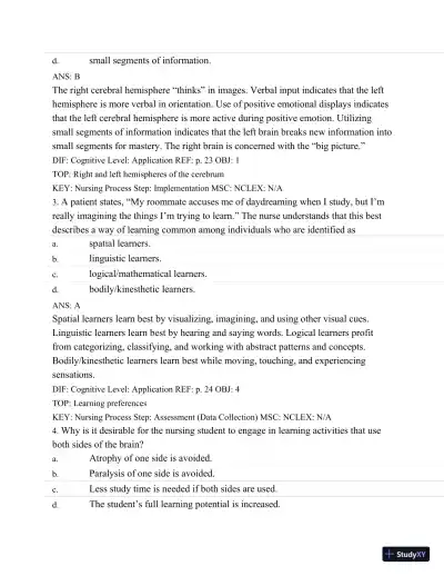 Test Bank For Success In Practical/Vocational Nursing: From Student To Leader, 7th Edition - Page 28 preview image