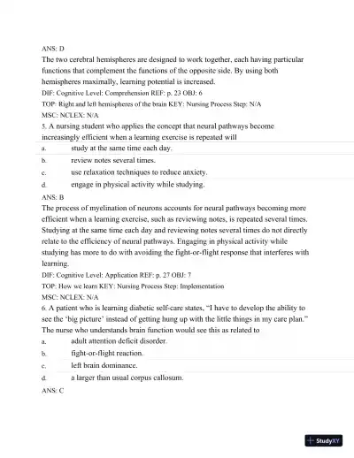 Test Bank For Success In Practical/Vocational Nursing: From Student To Leader, 7th Edition - Page 29 preview image