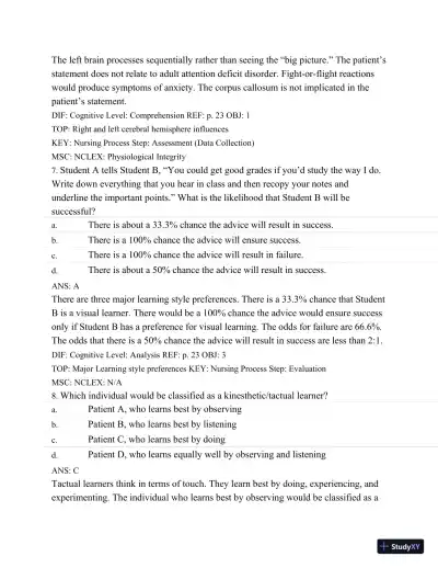 Test Bank For Success In Practical/Vocational Nursing: From Student To Leader, 7th Edition - Page 30 preview image