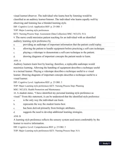 Test Bank For Success In Practical/Vocational Nursing: From Student To Leader, 7th Edition - Page 31 preview image