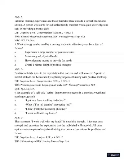 Test Bank For Success In Practical/Vocational Nursing: From Student To Leader, 7th Edition - Page 4 preview image