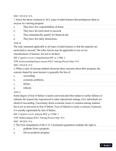 Test Bank For Success In Practical/Vocational Nursing: From Student To Leader, 7th Edition - Page 5 preview image