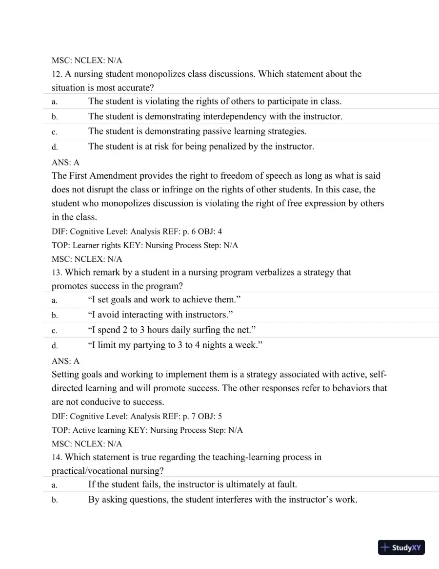 Test Bank For Success In Practical/Vocational Nursing: From Student To Leader, 7th Edition, page 7