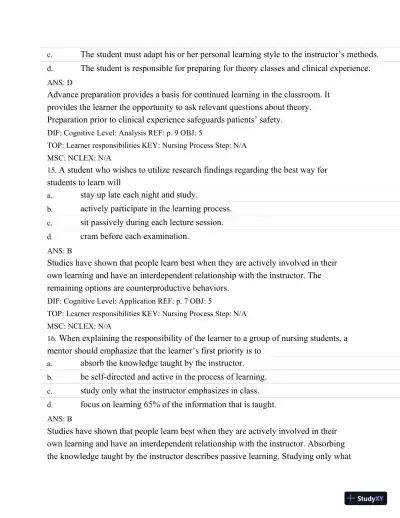 Test Bank For Success In Practical/Vocational Nursing: From Student To Leader, 7th Edition - Page 8 preview image