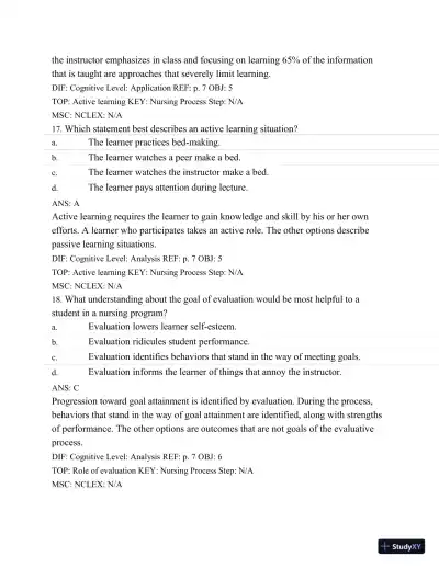 Test Bank For Success In Practical/Vocational Nursing: From Student To Leader, 7th Edition - Page 9 preview image