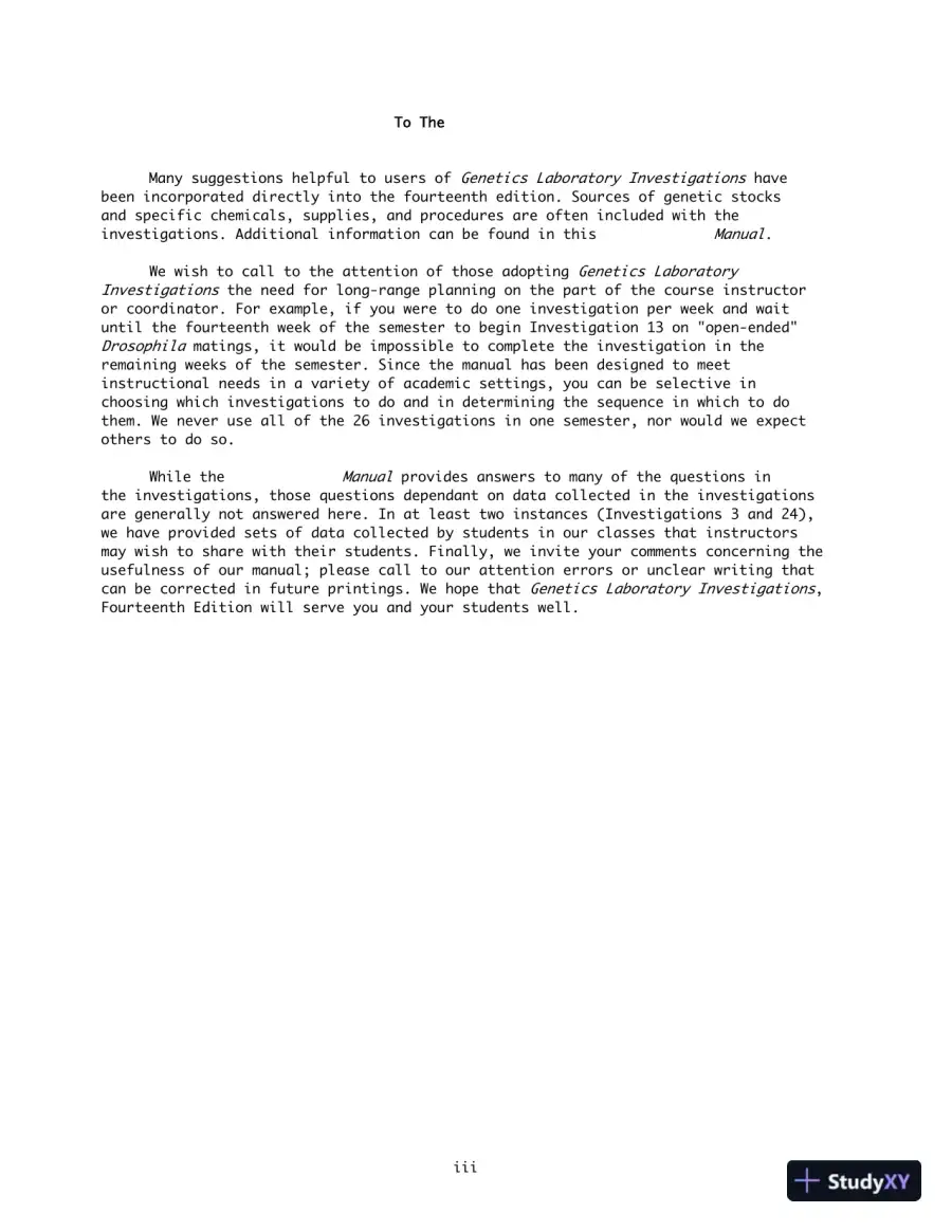 Solution Manual for Genetics Laboratory Investigations, 14th Edition, page 3