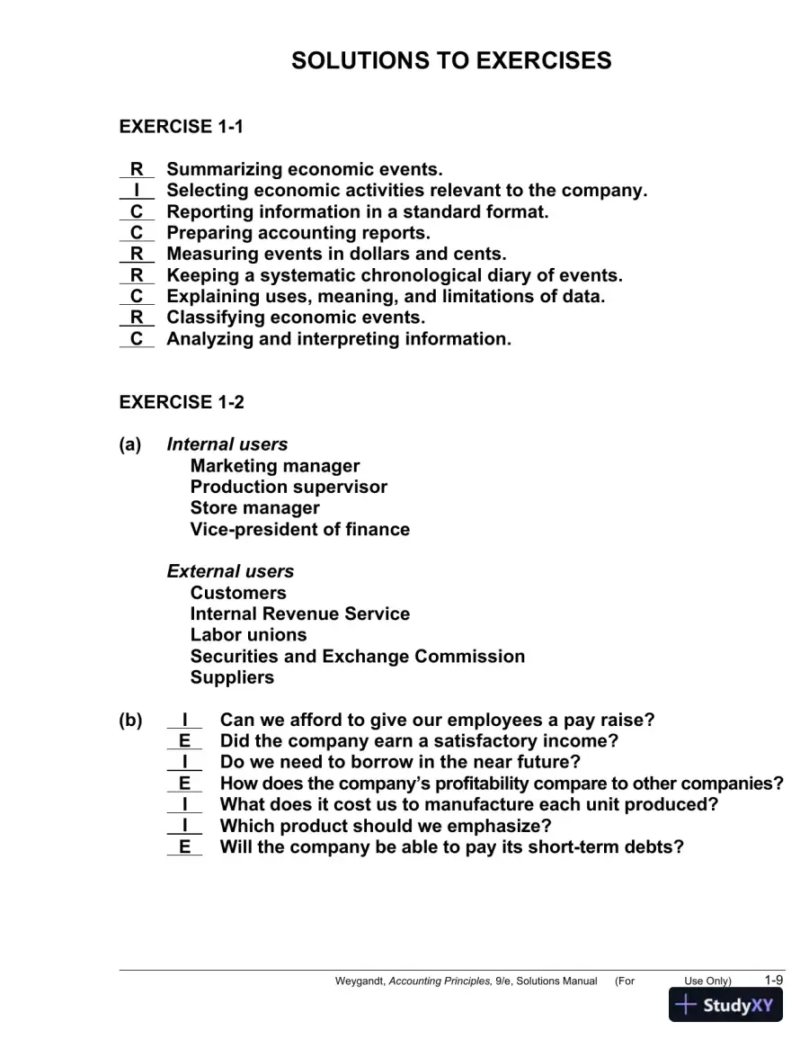 Solution Manual for Accounting Principles, 9th Edition, page 10