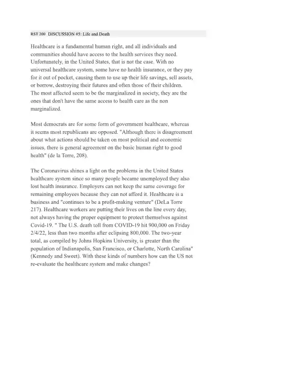 Discussion 5 Life and Death - Page 1 preview image