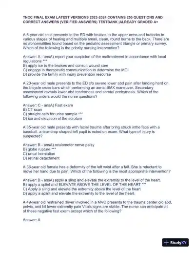 2023-2024 TNCC Final Exam with Answers (48 Solved Questions) - Page 1 preview image