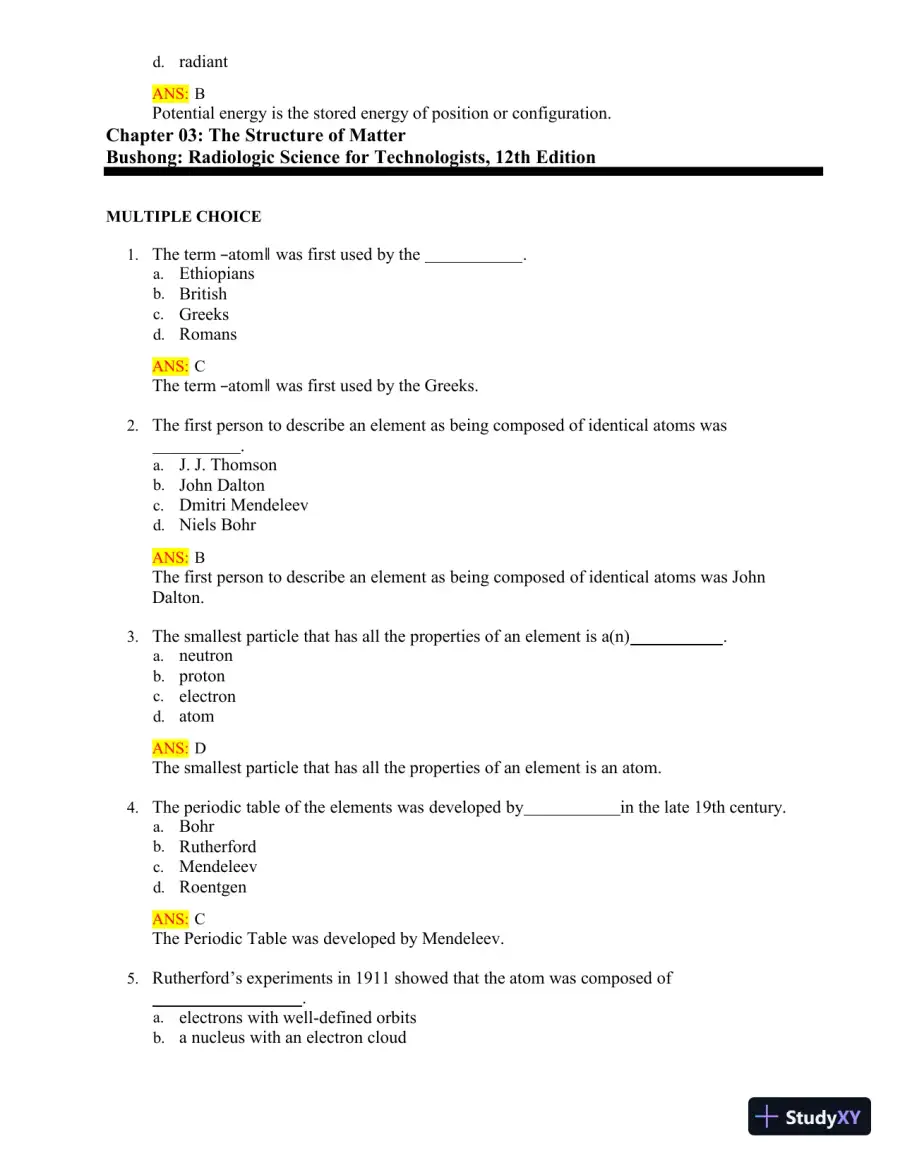 Test Bank for Radiologic Science for Technologists: Physics, Biology, and Protection, 12th Edition (Chapters 1-40), page 10