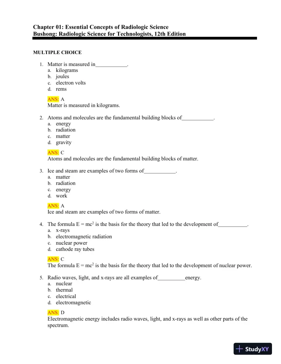 Test Bank for Radiologic Science for Technologists: Physics, Biology, and Protection, 12th Edition (Chapters 1-40), page 3