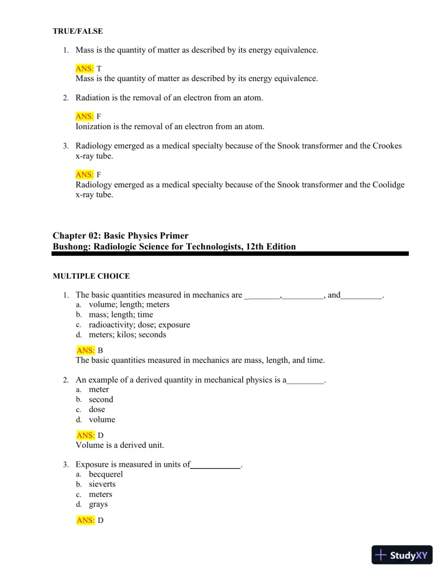 Test Bank for Radiologic Science for Technologists: Physics, Biology, and Protection, 12th Edition (Chapters 1-40), page 6