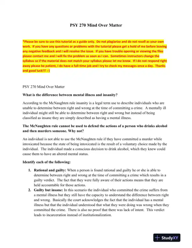 PSY 270 Mind Over Matter - Page 1 preview image
