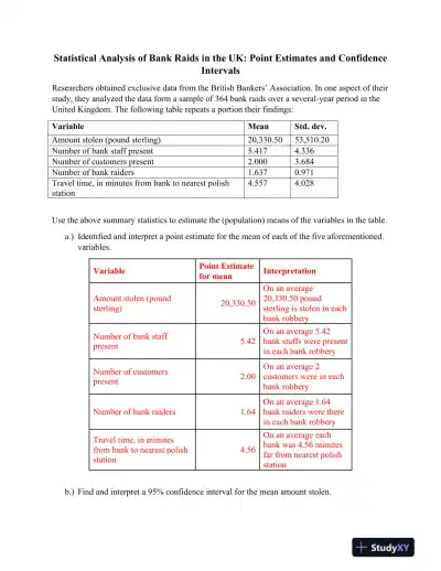 Statistical Analysis of Bank Raids in the UK: Point Estimates and Confidence Intervals - Page 1 preview image