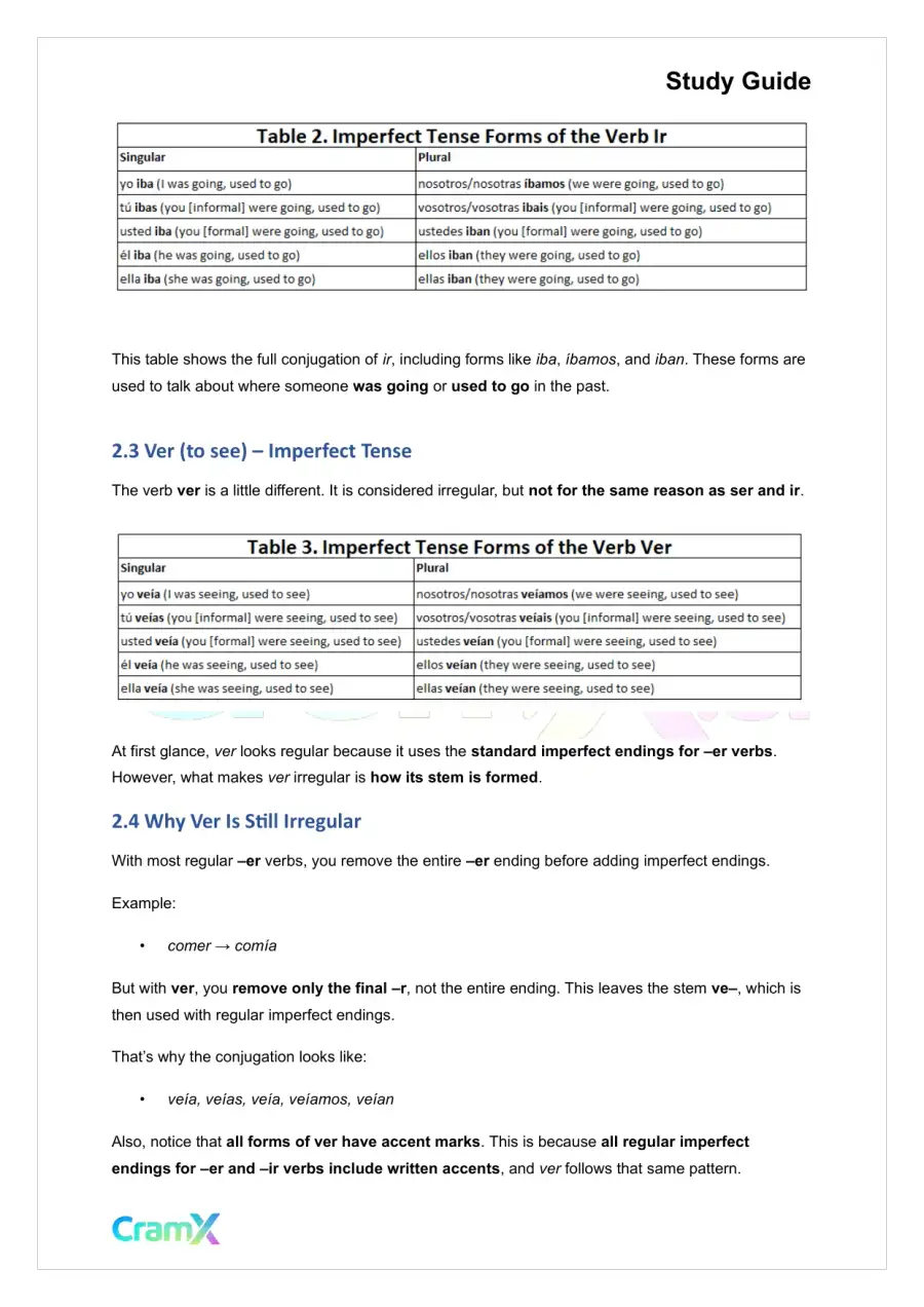 Spanish I - The Imperfect Tense, page 7