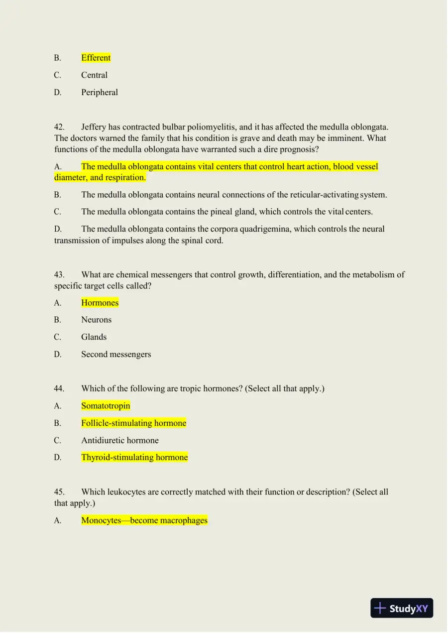 2024-2025 HESI A2 Anatomy and Physiology Practice Exam with Answers (588 Solved Questions), page 17