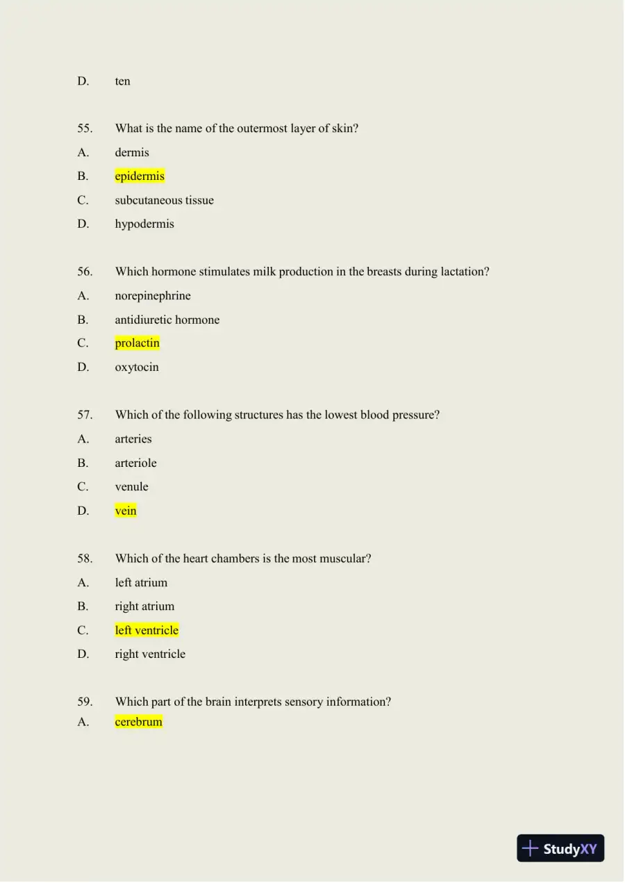 2024-2025 HESI A2 Anatomy and Physiology Practice Exam with Answers (588 Solved Questions), page 20