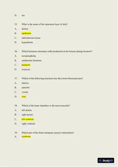 2024-2025 HESI A2 Anatomy and Physiology Practice Exam with Answers (588 Solved Questions) - Page 20 preview image