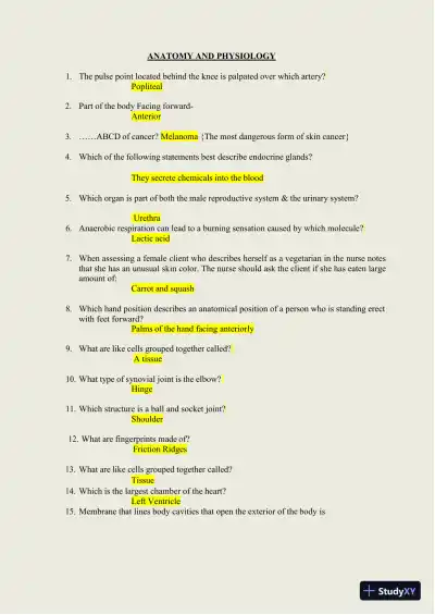 2024-2025 HESI A2 Anatomy and Physiology Practice Exam with Answers (588 Solved Questions) - Page 23 preview image