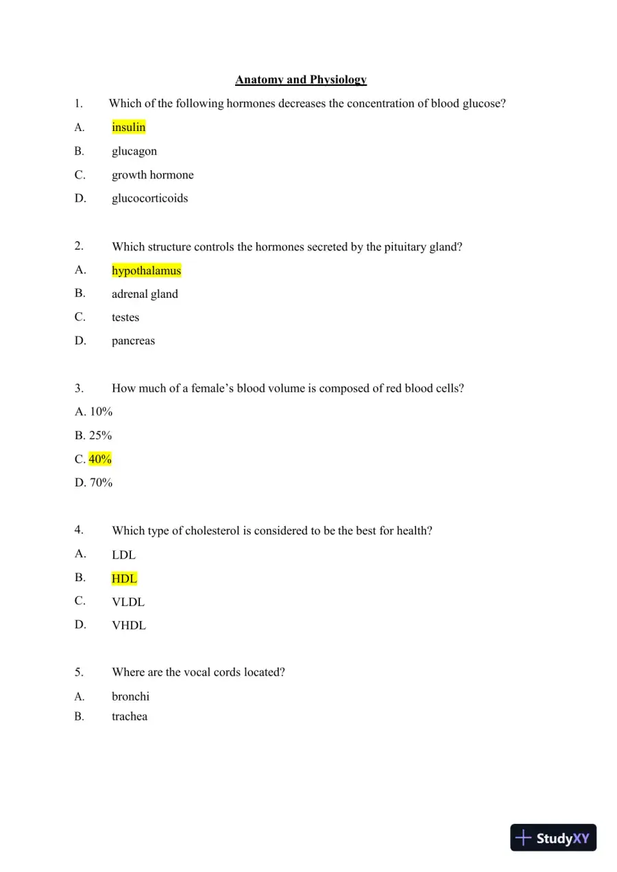 2024-2025 HESI A2 Anatomy and Physiology Practice Exam with Answers (588 Solved Questions), page 8