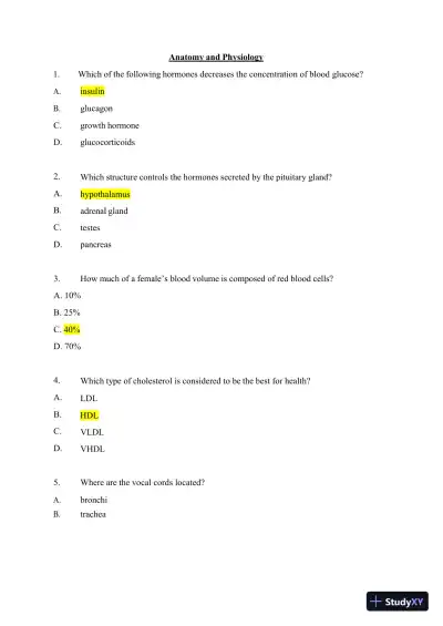 2024-2025 HESI A2 Anatomy and Physiology Practice Exam with Answers (588 Solved Questions) - Page 8 preview image