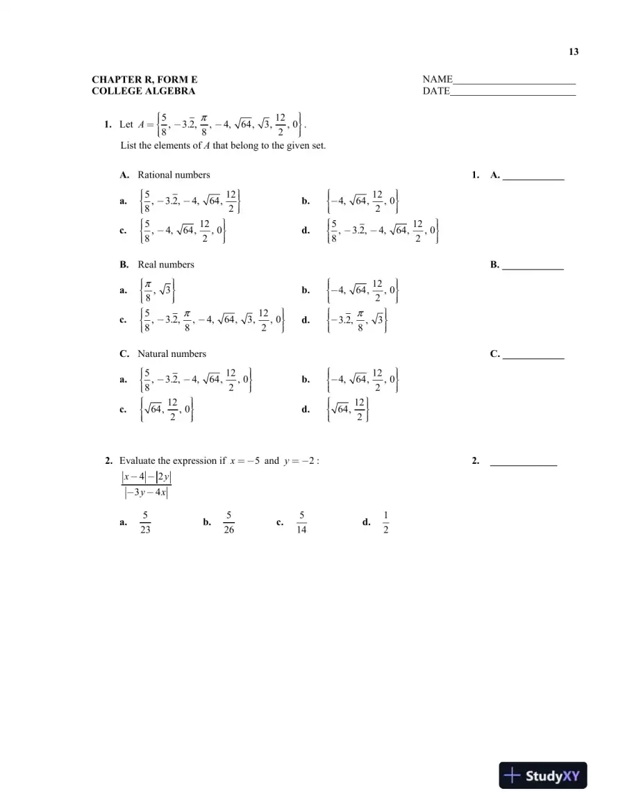Test Bank for College Algebra, 13th Edition, page 16