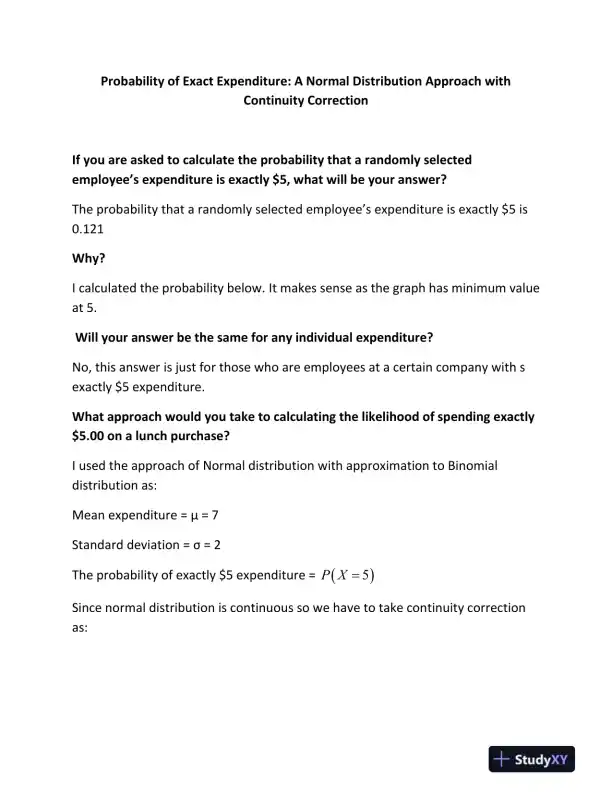 Probability of Exact Expenditure: A Normal Distribution Approach with Continuity Correction - Page 1 preview image