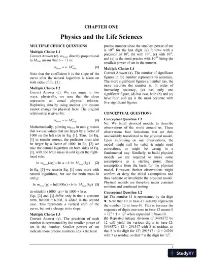 Physics For The Life Sciences , 2nd UK Ed. Edition Solution Manual - Page 1 preview image