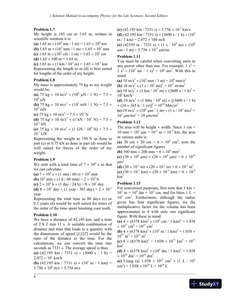 Physics For The Life Sciences , 2nd UK Ed. Edition Solution Manual, page 5