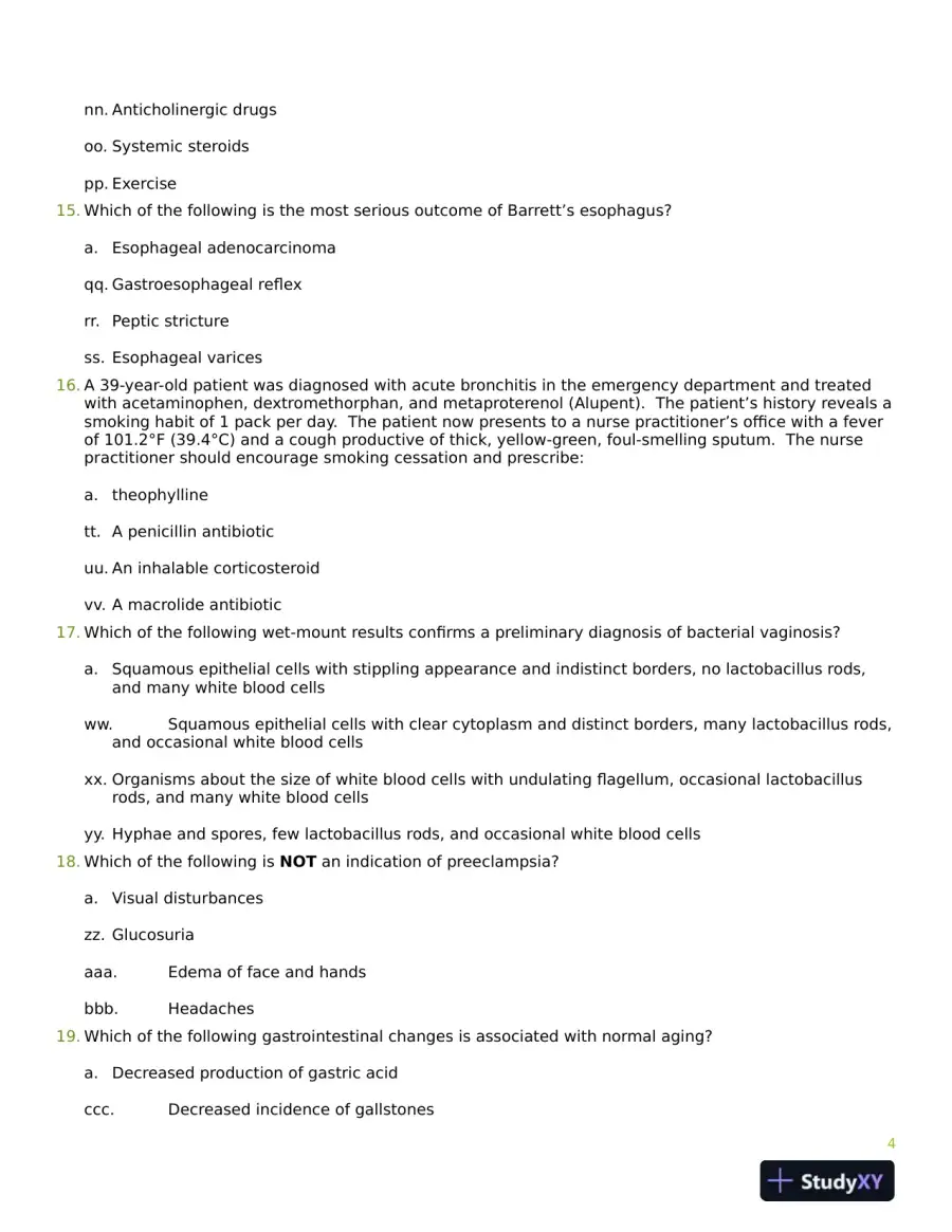 2015 AANP Nursing Diagnosis Practice Exam With Answers (75 Solved Questions), page 5