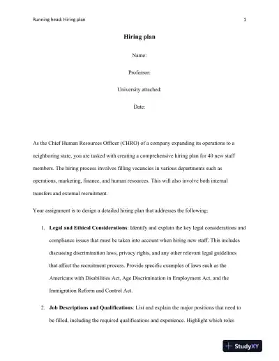Comprehensive Hiring Plan for Expanding Operations: Legal, Ethical, and Practical Considerations - Page 1 preview image