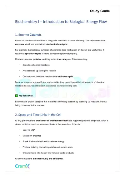 Biochemistry I - Introduction to Biological Energy Flow - Page 1 preview image