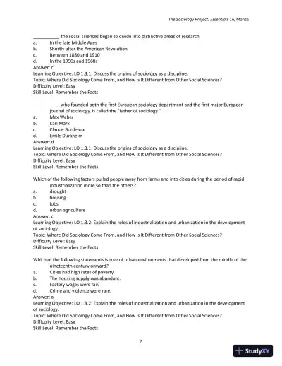 Test Bank for The Sociology Project: Essentials - Page 10 preview image