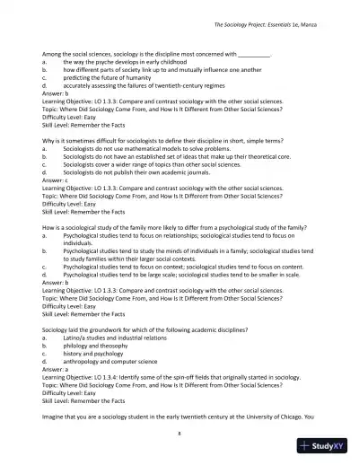 Test Bank for The Sociology Project: Essentials - Page 11 preview image