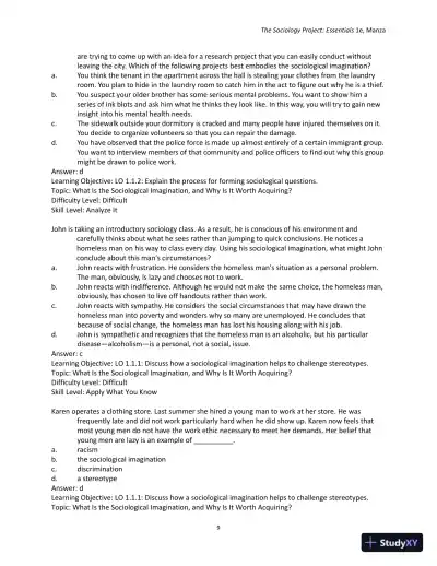 Test Bank for The Sociology Project: Essentials - Page 12 preview image