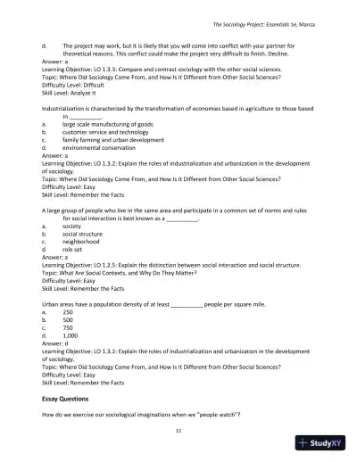 Test Bank for The Sociology Project: Essentials - Page 15 preview image