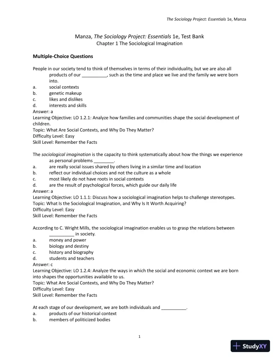 Test Bank for The Sociology Project: Essentials, page 4