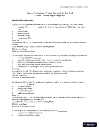 Test Bank for The Sociology Project: Essentials - Page 4 preview image