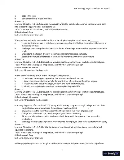 Test Bank for The Sociology Project: Essentials - Page 5 preview image