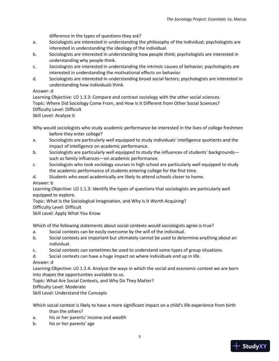 Test Bank for The Sociology Project: Essentials, page 6