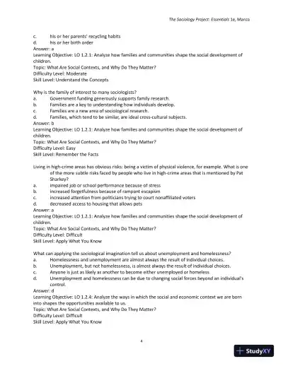 Test Bank for The Sociology Project: Essentials - Page 7 preview image