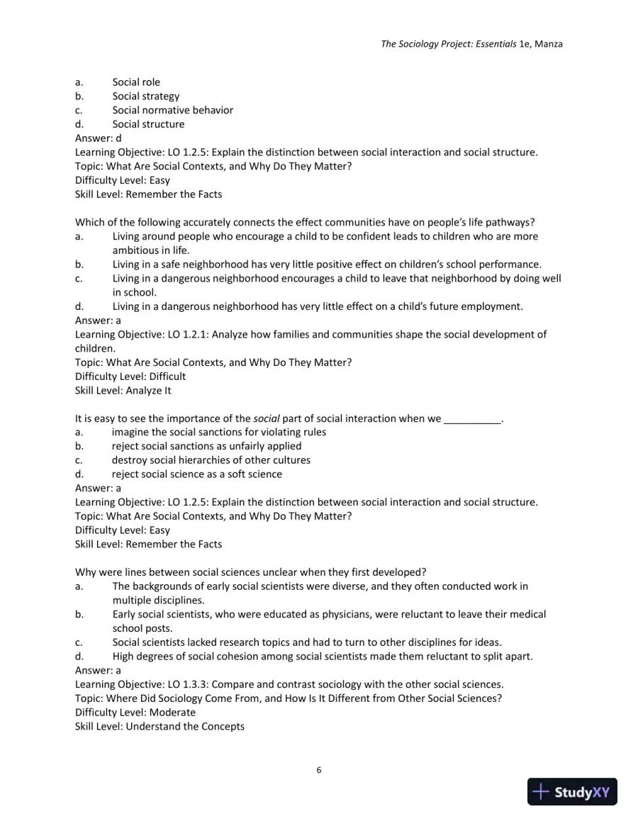 Test Bank for The Sociology Project: Essentials, page 9
