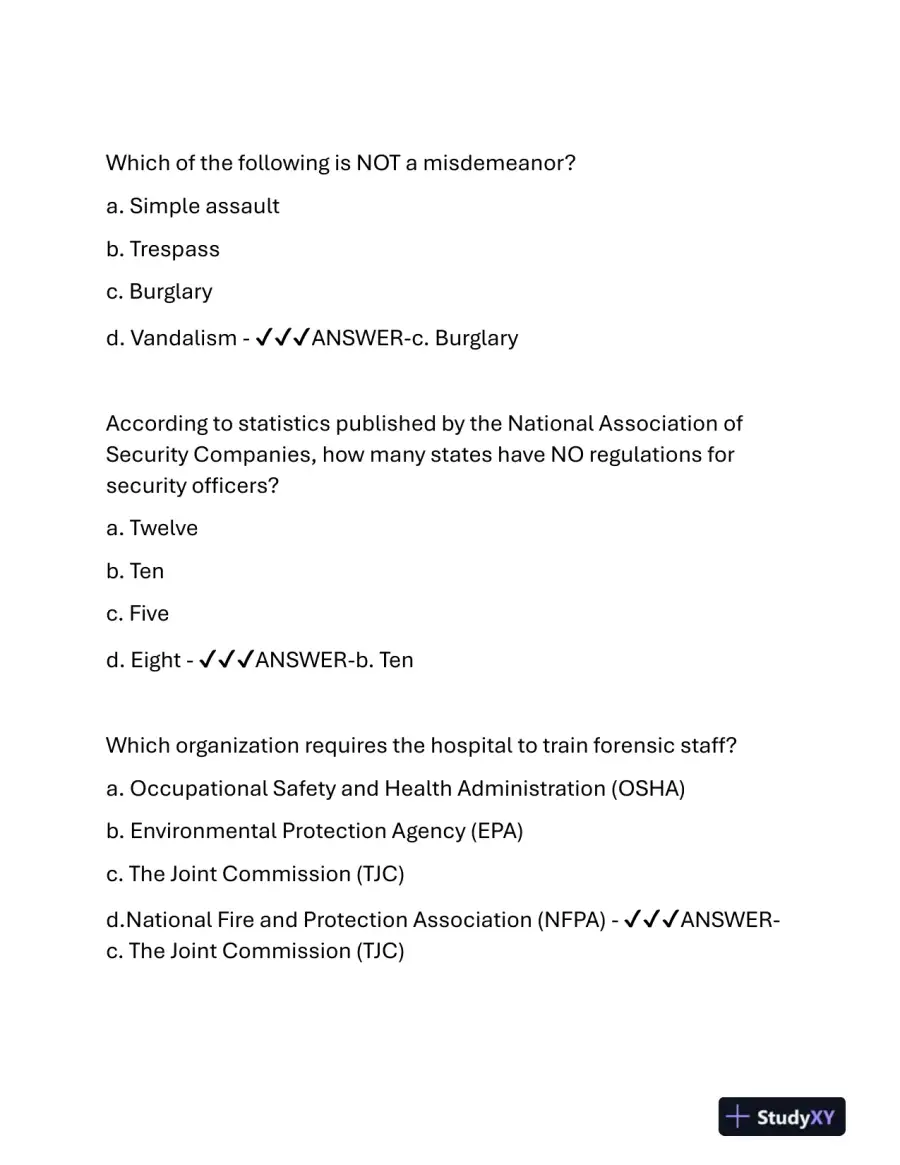 2024 IAHSS Healthcare Assessment Basic Officer Certification With Answers (88 Solved Questions), page 9