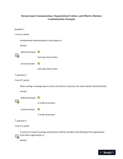 Interpersonal Communication, Organizational Culture, and Effective Business Communication Strategies - Page 1 preview image