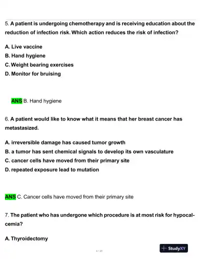Rasmussen College Medical Surgical Practice Exam With Answers (48 Solved Questions) - Page 5 preview image