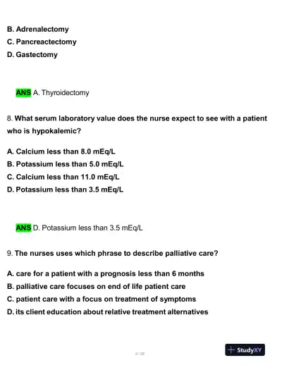Rasmussen College Medical Surgical Practice Exam With Answers (48 Solved Questions) - Page 6 preview image
