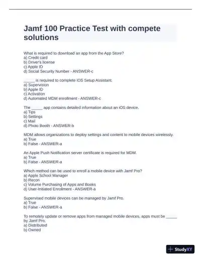 Jamf 100 Practice Test with Answers (60 Solved Questions) - Page 1 preview image