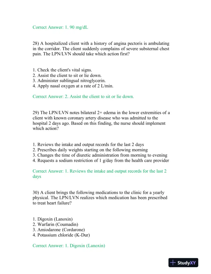 2021 HESI PN Cardiovascular Exit Exam With Answers (140 Solved Questions), page 11