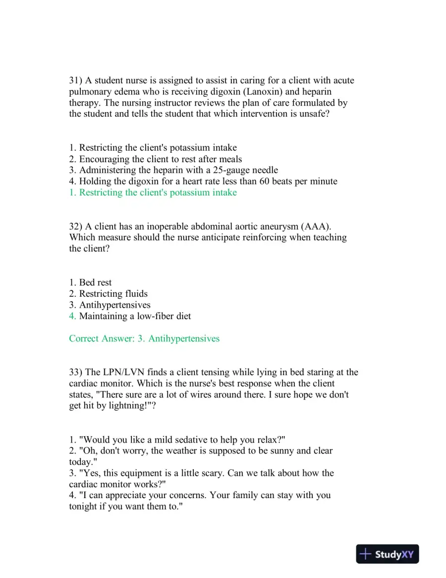 2021 HESI PN Cardiovascular Exit Exam With Answers (140 Solved Questions), page 12