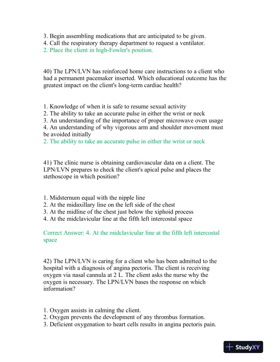 2021 HESI PN Cardiovascular Exit Exam With Answers (140 Solved Questions), page 15